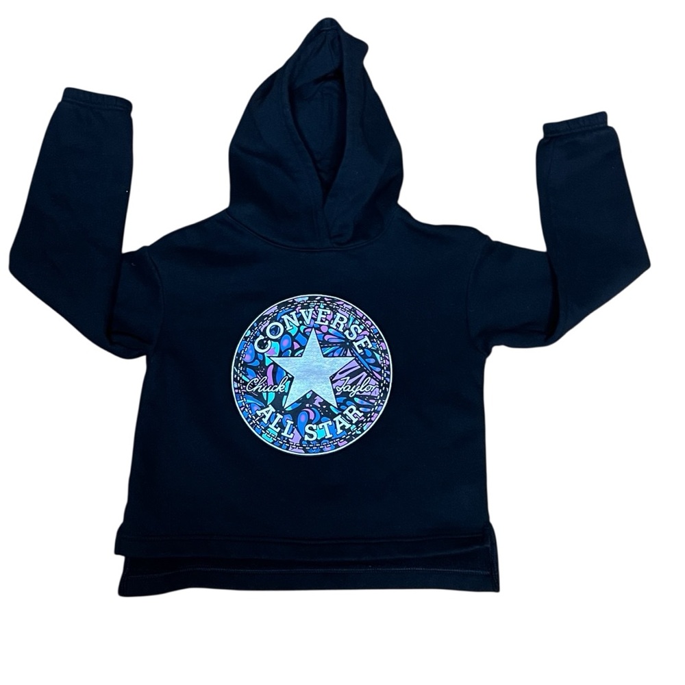 CONVERSE Chuck Taylor Boys Black Pullover Hoodie Chest Graphic Cotton Blend S
